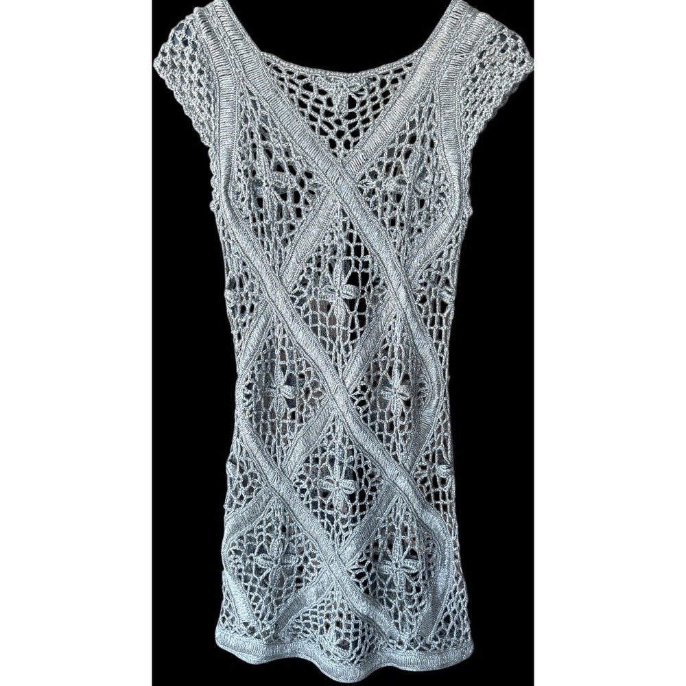 Lumiere Vintage Y2K Open Knit Crochet Mini Dress Womens L Fairy Grunge Festival